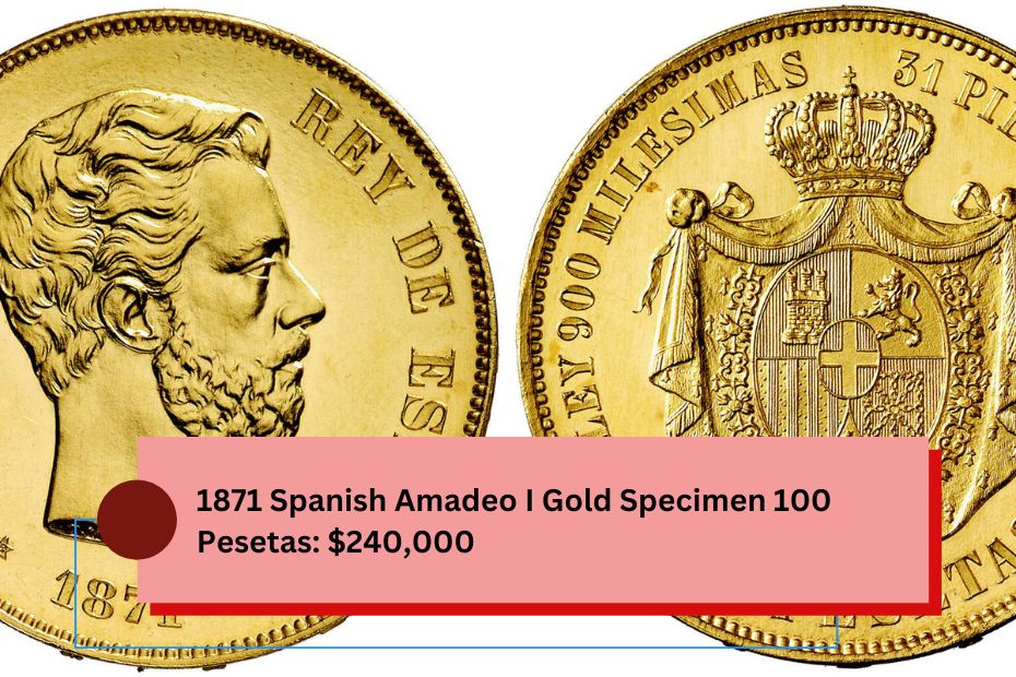 1871 Spanish Amadeo I Gold Specimen 100 Pesetas $240,000